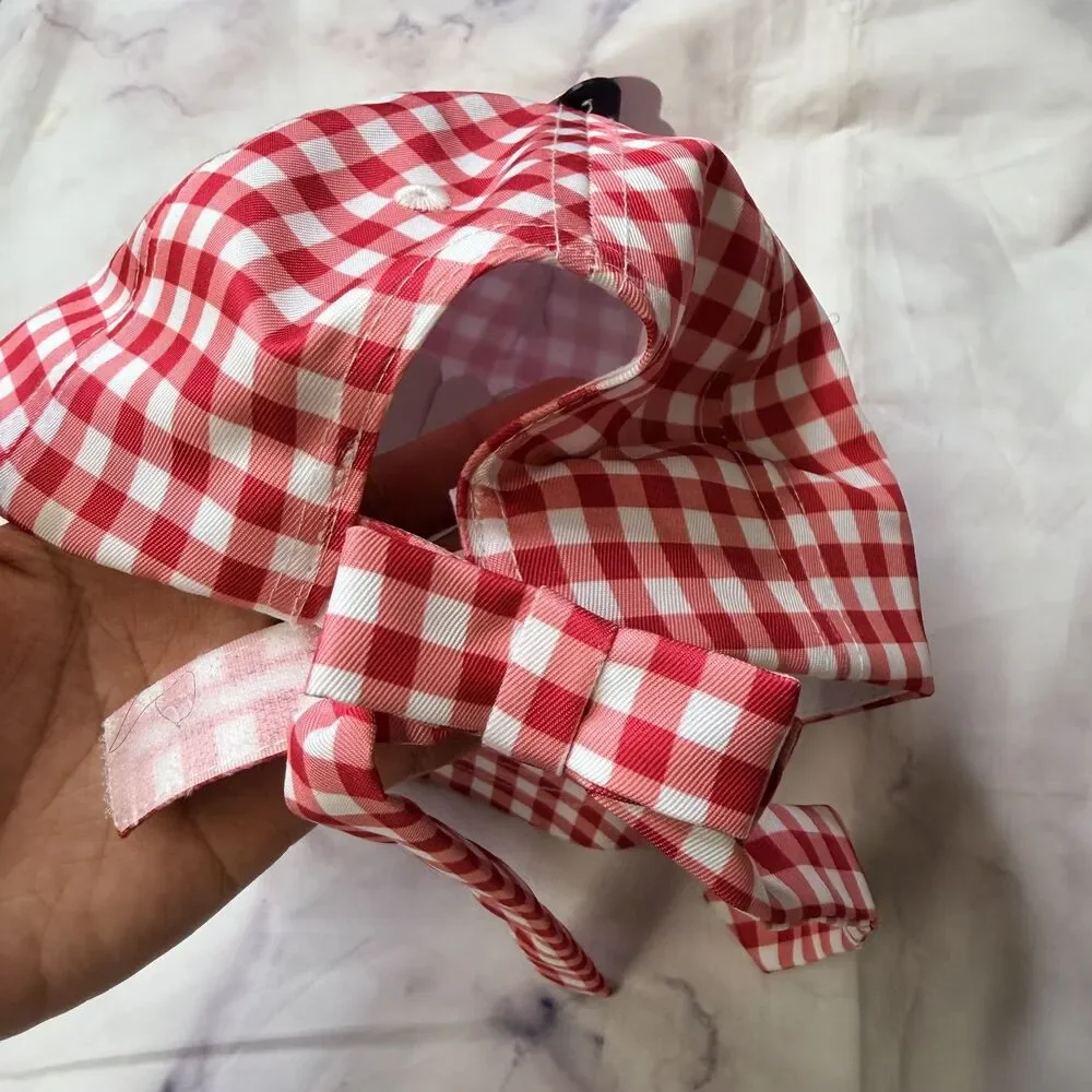 Wonder Nation Girls Baseball Hat, Red and White Gingham Print Tie Back